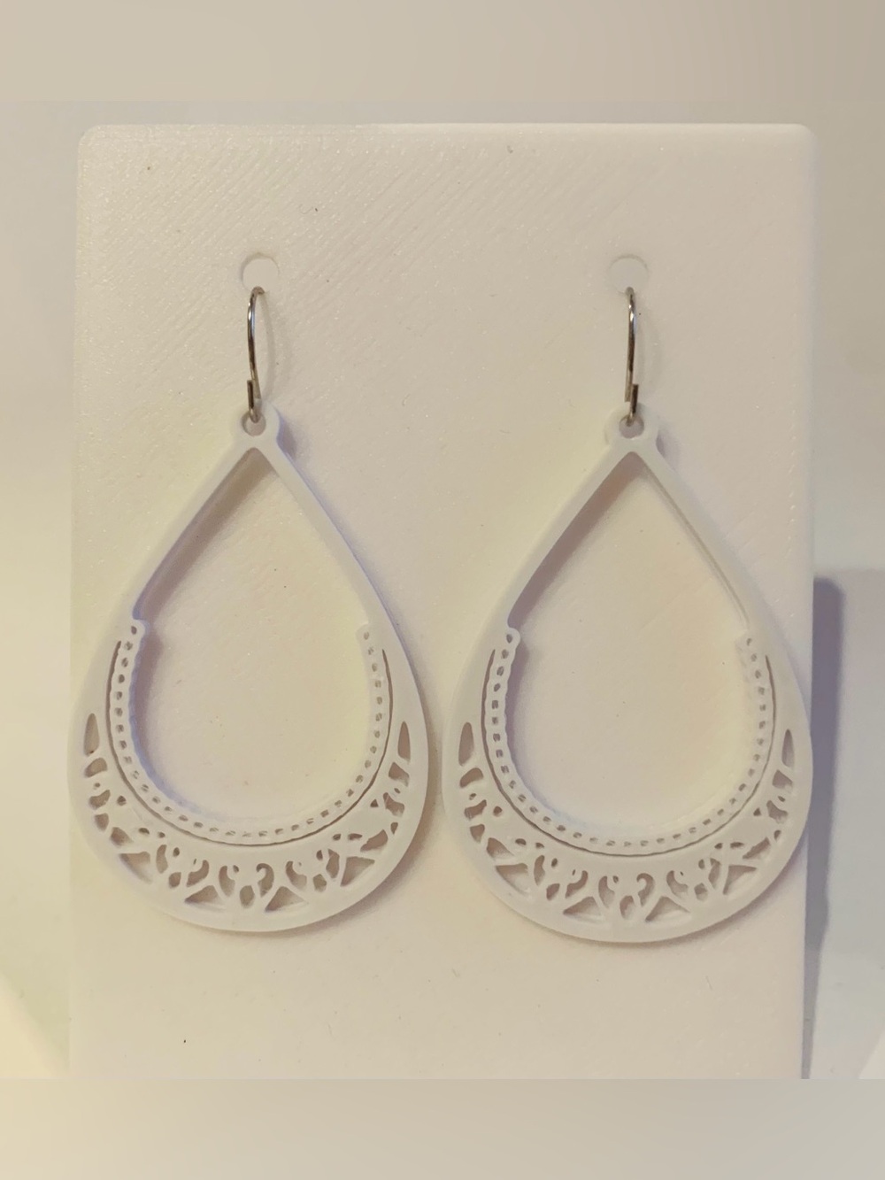 White Teardrop Filigree Dangle Earrings - Women Jewelry